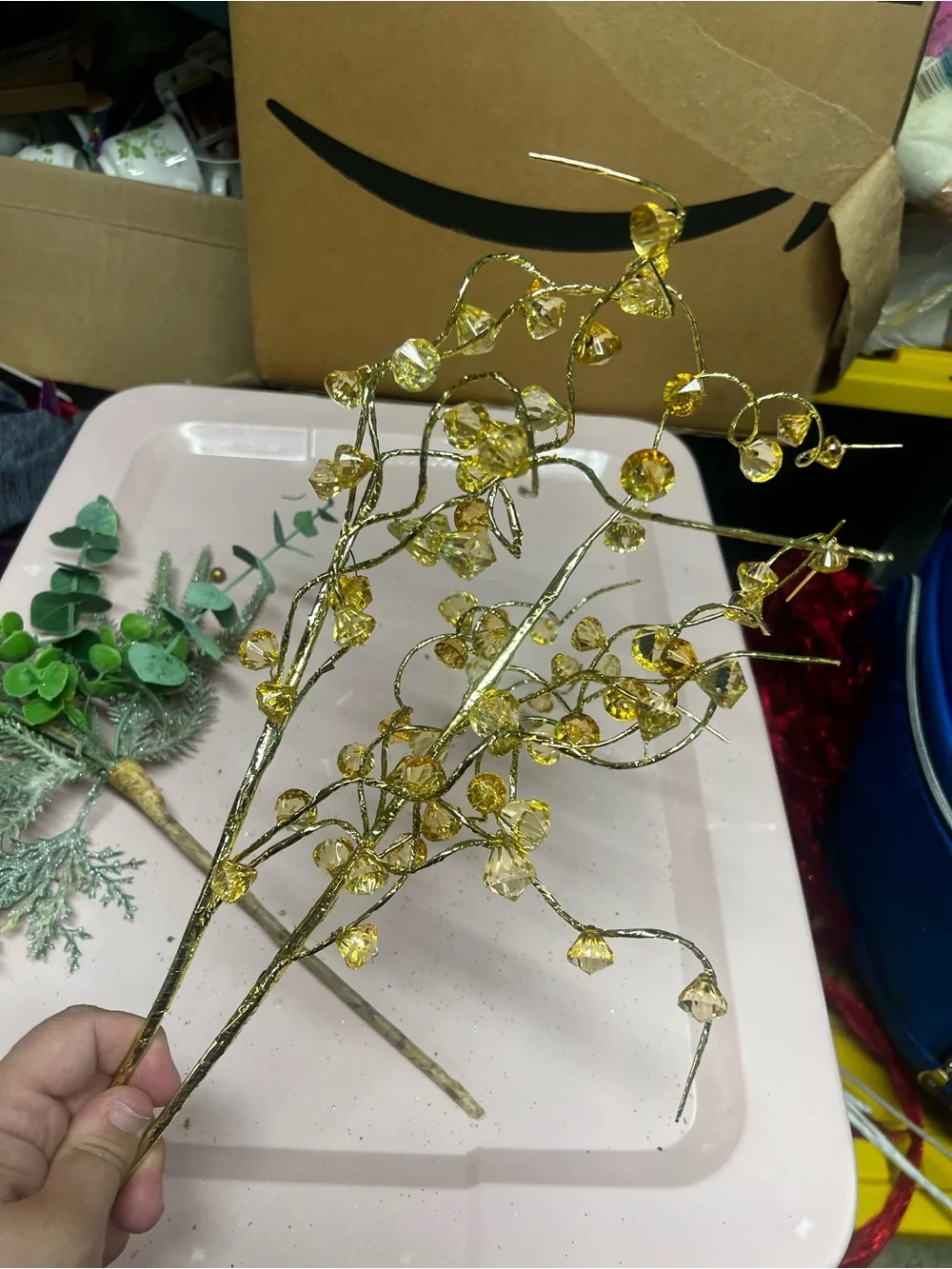 Decorative Holiday Berry and Leaf Stem Bundle - Gold, Green, Blue, Red